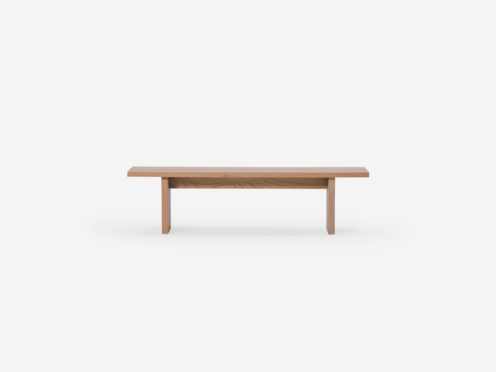 Front view of oak dining bench
